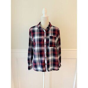 Como Vintage L Plaid Flannel Button-Down Shirt Red & Navy Long Sleeve